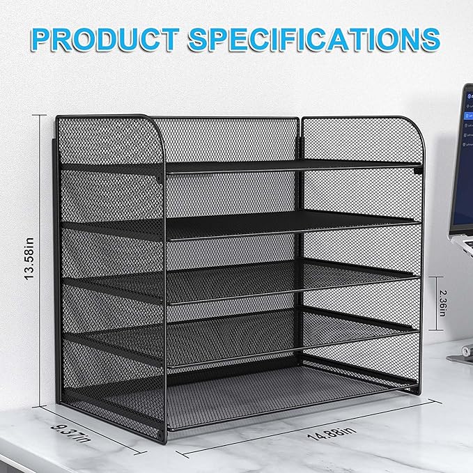 A4/Legal/Letter Size，5 Tier Mesh Letter Tray File Organizer, 15.2 x 9.5 x 13.4 - Image 4
