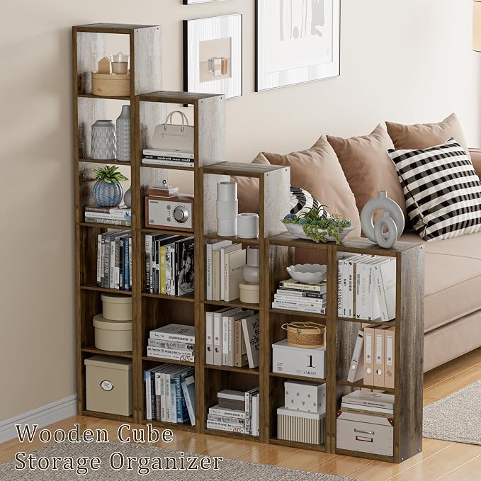 Cube Storage Organizer Bookcase, Small 4 Tier 11 inch Open Back Cubical Shelf - Image 5