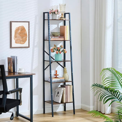 Hoctieon Industrial Ladder Bookshelf, 5-Tier Tall Bookshelf, Open Ladder Shelf - Image 4