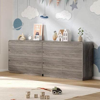 Dresser for Bedroom with 6 Drawers, Fluted Chest of Drawers with Round Curved - Image 6
