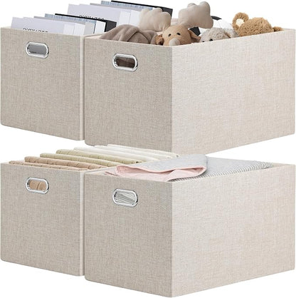Posprica Closet Storage Bins, 4 Pack Large Closet Shelf Organizers, Linen by Posprica