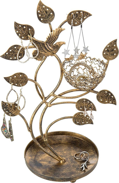 MyGift 14-Inch Bronze-Tone Tree & Bird Nest Earring Stand Jewelry Tower - Image 5