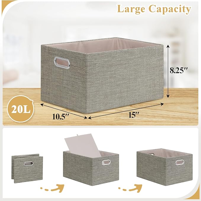 Posprica Closet Storage Bins, 4 Pack Closet Shelf Organizers, Linen Fabric - Image 5