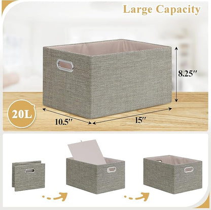 Posprica Closet Storage Bins, 4 Pack Closet Shelf Organizers, Linen Fabric - Image 5
