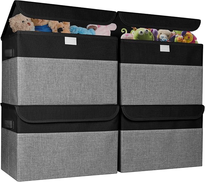 Large 22 Quart Linen Fabric Foldable Storage Bin Cube Organizer Basket by Bagnizer