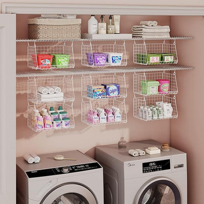 3-Tier Hanging Laundry Basket Organizer：Foldable Wire Shelf Laundry Room - Image 4