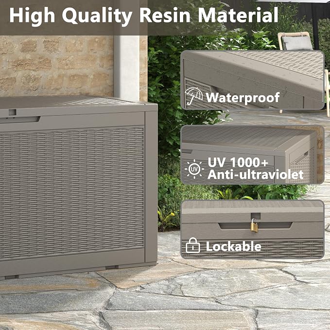 NUNU LAB 102 Gallon Large Waterproof Resin Deck Box, Lockable Outdoor Storage - Image 8