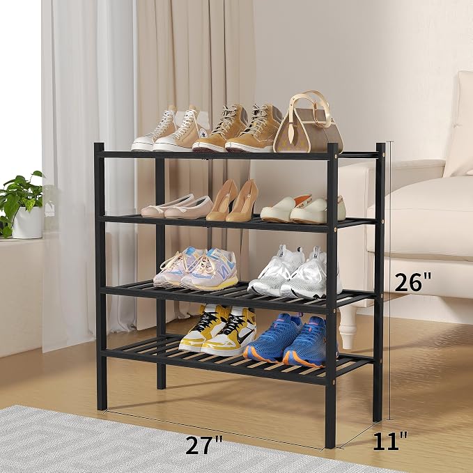 4 Tier Bamboo Shoe Rack for Closet Free Standing Wood Shoe Shelf for Entryway - Image 3
