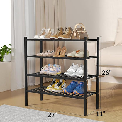 4 Tier Bamboo Shoe Rack for Closet Free Standing Wood Shoe Shelf for Entryway - Image 3