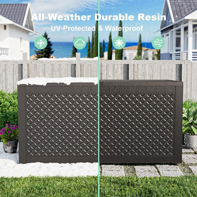 100 Gallon Resin Deck Box, Lockable Outdoor Storage Box - Image 7