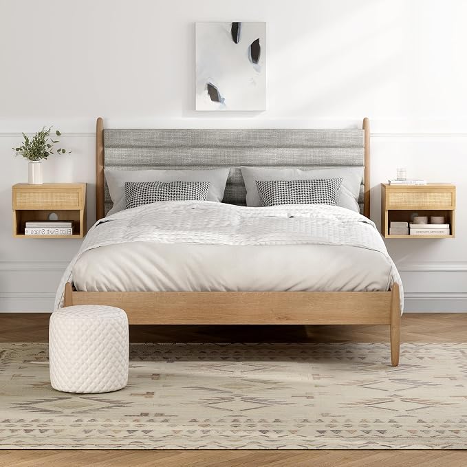 Rattan Floating Nightstands Set of 2, Wall Mounted End Table - Image 6