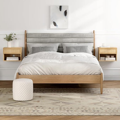 Rattan Floating Nightstands Set of 2, Wall Mounted End Table - Image 6