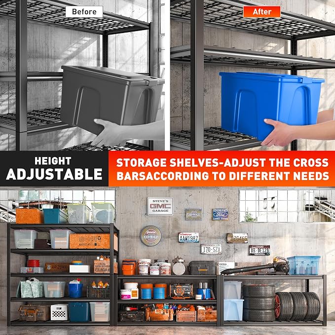 REIBII 48.2''W Garage Shelving Heavy Duty Metal Shelving 3000LBS Storage - Image 6