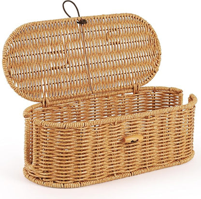 Cable Management Box, Handwoven Faux Rattan Cord Organizer Box by Tohiasen
