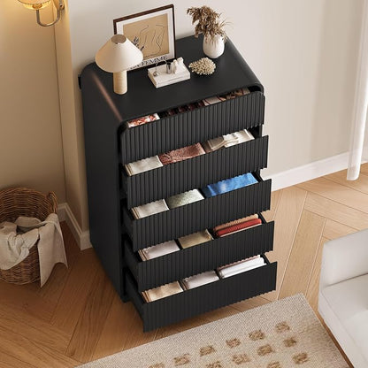 Tall Dresser for Bedroom with 5 Drawers, Fluted Chest of Drawers with Round - Image 3