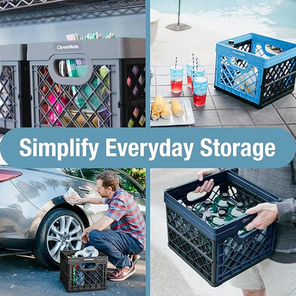 CleverMade Collapsible Milk Crate, 3PK - 25L Stackable Storage Bins - Image 3