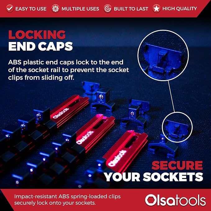 Olsa Tools 3-Pc Set Aluminum Socket Organizer | Locking End Caps | 1/4-Inch - Image 4