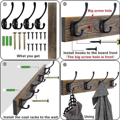 IBosins Wall Mounted Coat Rack, 2 Pack Metal Wood Coat Rack - Image 2