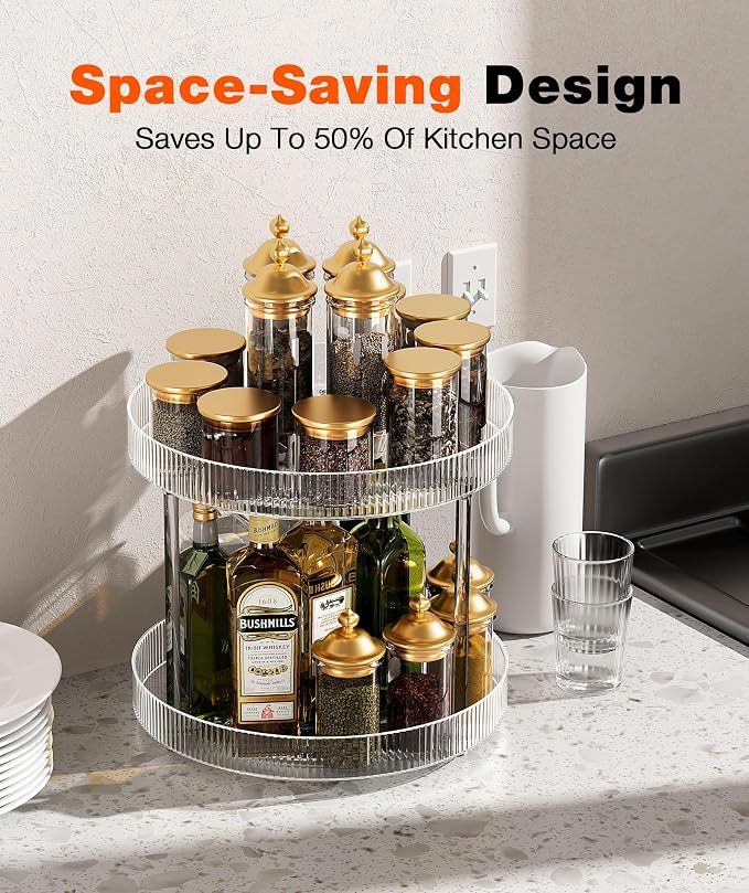 Acina 2-Tier Bathroom Countertop Organizer: 360° Clear Lazy Susan Rotating - Image 3