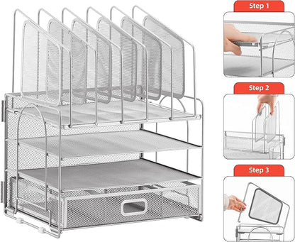 Marbrasse Desk Organizers, 4-Tier Mesh Desk File Organizer - Image 7