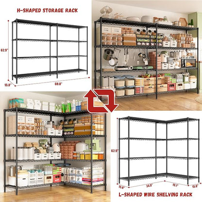 REIBII 69.8" W Storage Shelves 1250LBS Wire Shelving Unit 4 Tier Metal Shelving - Image 6
