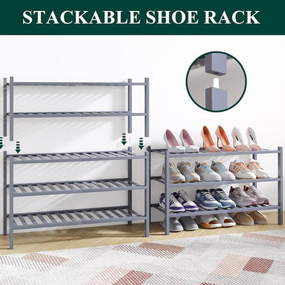 Smiry Bamboo Shoe Rack for Closet, 6 Tier Wooden Stackable Shoe Organizer - Image 4