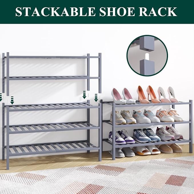 Smiry Bamboo Shoe Rack for Closet, 5 Tier Wooden Stackable Shoe Organizer - Image 4