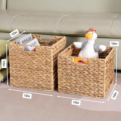 12x12x10 Water Hyacinth Storage Basket Large, Folding Cube Woven Wicker Storage - Image 5