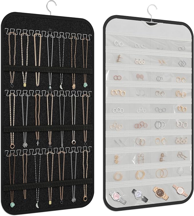 Hanging Jewelry Organizer Storage, 40 Pockets 36 Hooks Necklace Earring by DonYeco