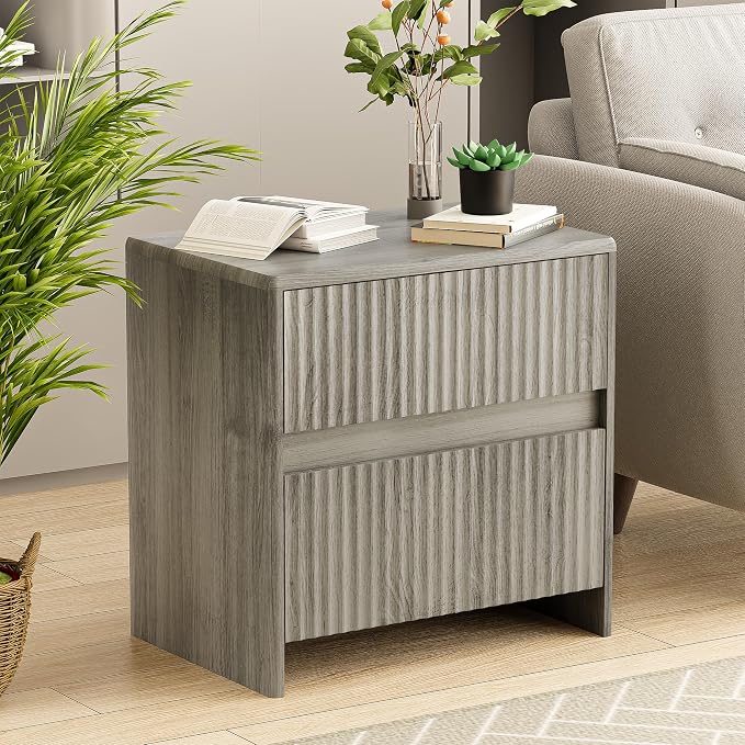 Fleuted Nightstand Set of 2, Modern Night Stand - Image 6