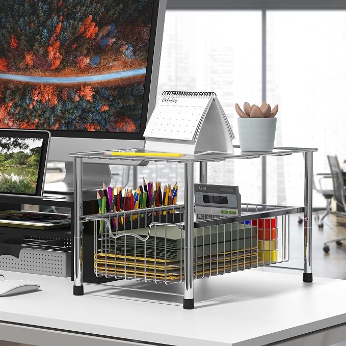 Simple Houseware Chrome Metal Stackable Storage Rack, 16.75 in L x 10.8 in W x - Image 3