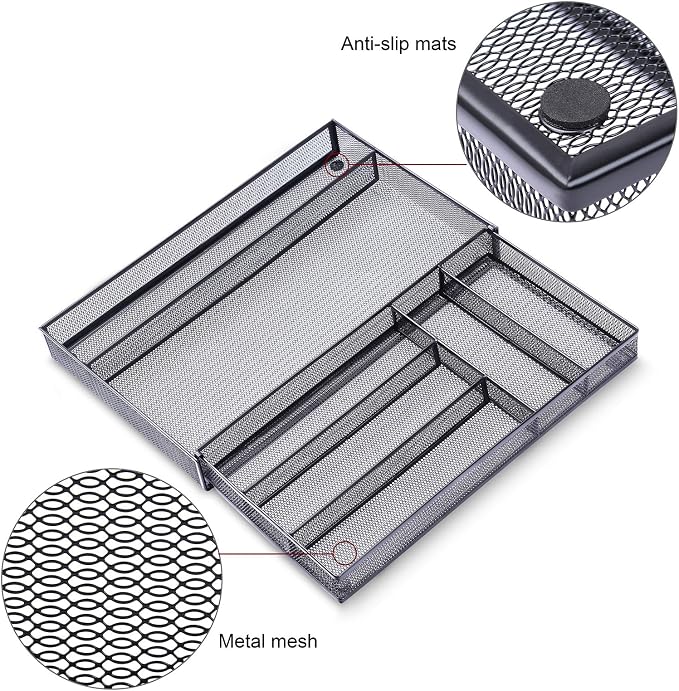 WuGeShop Expandable Office Desk Organizer, 7 compartments Mesh Desk Drawer - Image 5