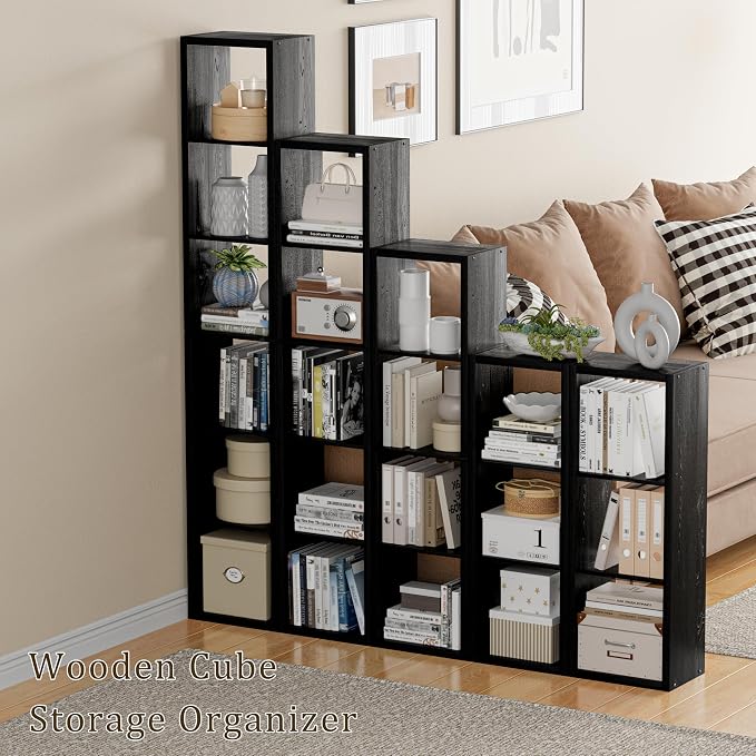 Tall Cube Storage Organizer Bookcase, 5 Tier 11 inch Open Back Cubical Shelf - Image 5
