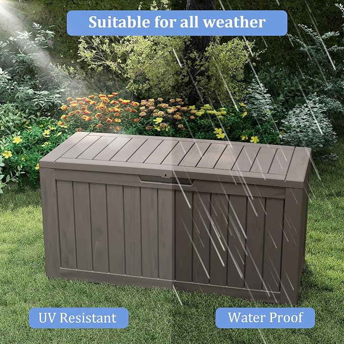 75 Gallon Deck Box, Resin Outdoor Indoor Waterproof Storage Box, Lockable - Image 5