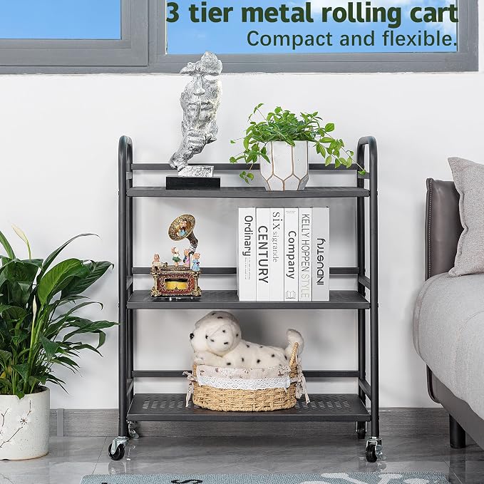HDANI 3 Tier Metal Rolling Heavy Cart Supports 40 Lbs Per Tier, Mesh Rolling - Image 5