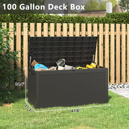 100 Gallon Deck Box Lockable Resin Outdoor Storage Box waterproof Outdoor - Image 2