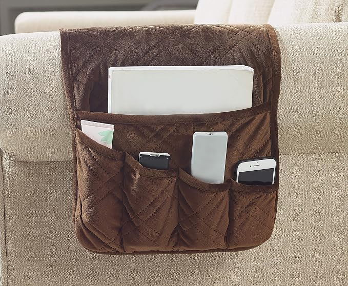 Brilliant Sunshine Chocolate Velvet Couch Armrest 5 Pockets Organizer, Slip by BrilliantSunshine