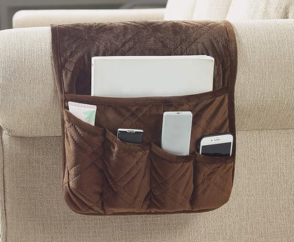 Brilliant Sunshine Chocolate Velvet Couch Armrest 5 Pockets Organizer, Slip by BrilliantSunshine