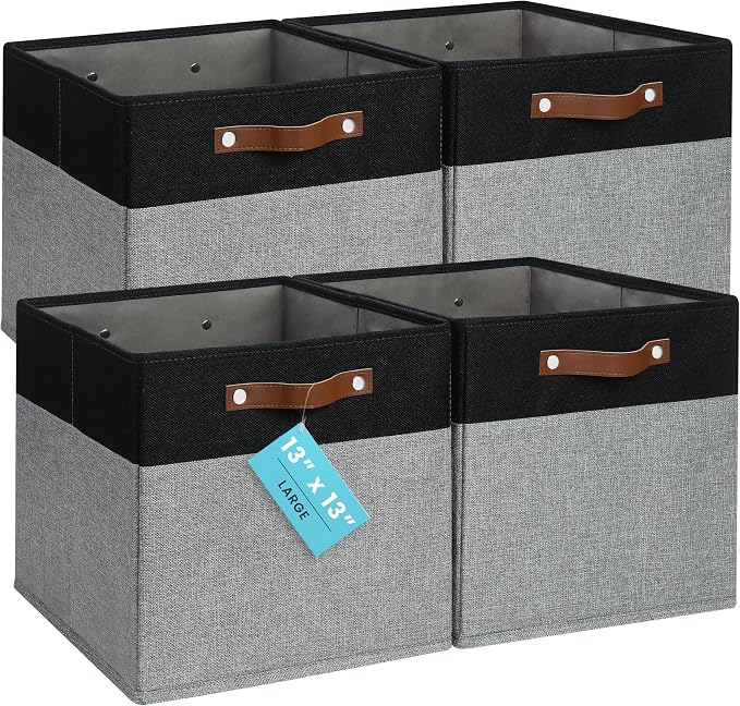 OrganiHaus 13" x 13" x 13" Cube Fabric Storage Bins Set of 4, Fabric Storage by OrganiHaus