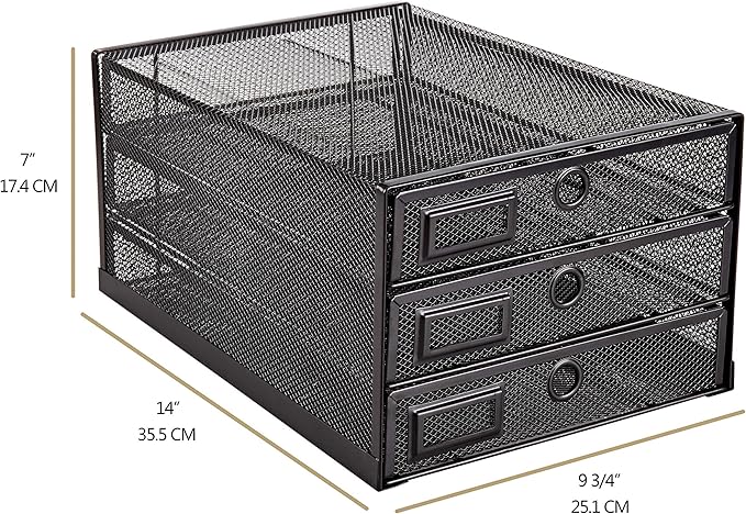 Annova Desk Organizer Wire Mesh 3 Tier Sliding Drawers Paper - Image 3