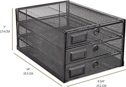 Annova Desk Organizer Wire Mesh 3 Tier Sliding Drawers Paper - Image 3
