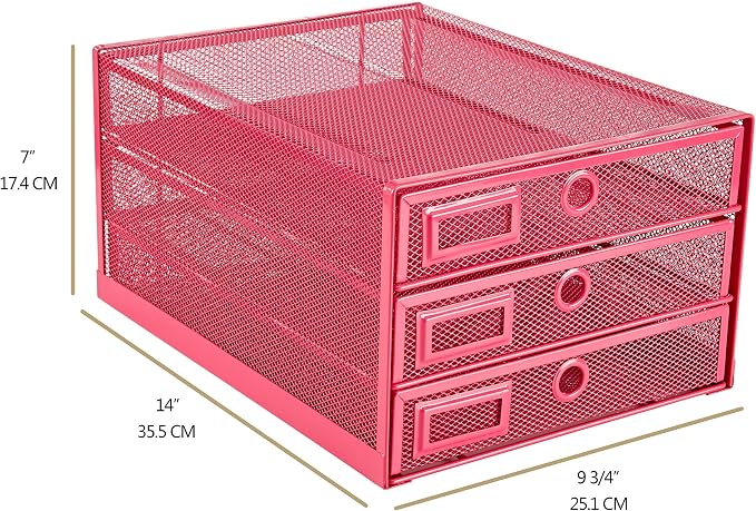 Annova Desk Organizer Wire Mesh 3 Tier Sliding Drawers Paper - Image 2