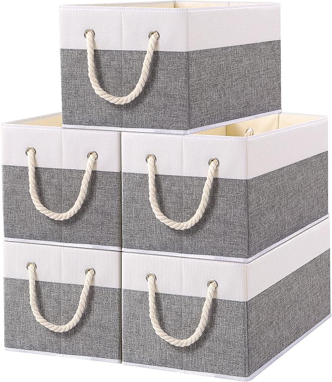 Yawinhe Foldable Storage Basket 5-Pack, Large Fabric Bins by Yawinhe