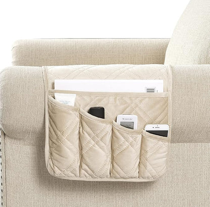 Brilliant Sunshine Beige Velvet Couch Armrest 5 Pockets Organizer, Slip by BrilliantSunshine