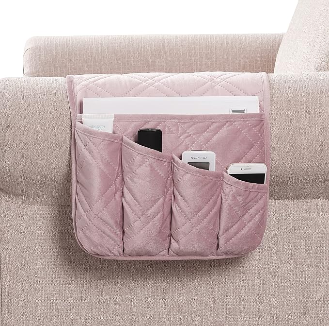 Brilliant Sunshine Pink Velvet Couch Sofa Armrest 5 Pockets Organizer, Slip by BrilliantSunshine