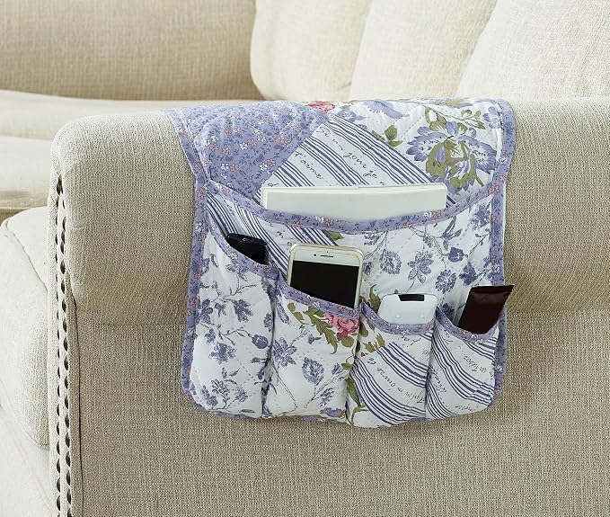 Brilliant Sunshine Rose Violet Patchwork Couch Armrest 5 Pockets Organizer by BrilliantSunshine
