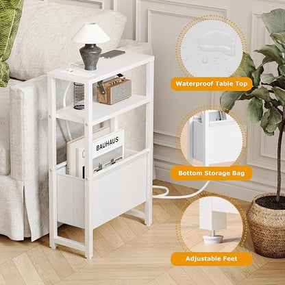 Narrow Side Table with Charging Station Slim End Table Sofa with Magazine Rack - Image 6