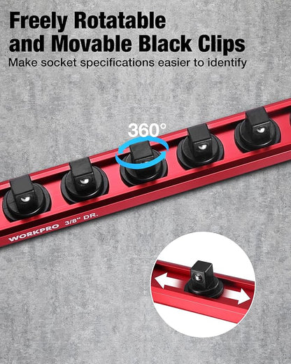 WORKPRO Magnetic Socket Organizer, 3/8" Drive Aluminum Alloy Socket Holder - Image 5