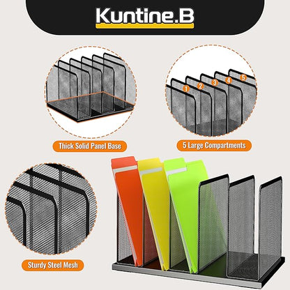 Kuntine.B Desk File Organizer 5 Upright Mesh Desktop Organizer File Sorter - Image 9