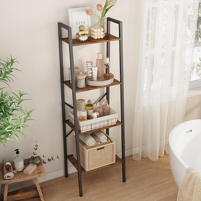 Hoctieon 4-Tier Industrial Ladder Bookshelf, Narrow Ladder Shelf, Tall Standing - Image 6